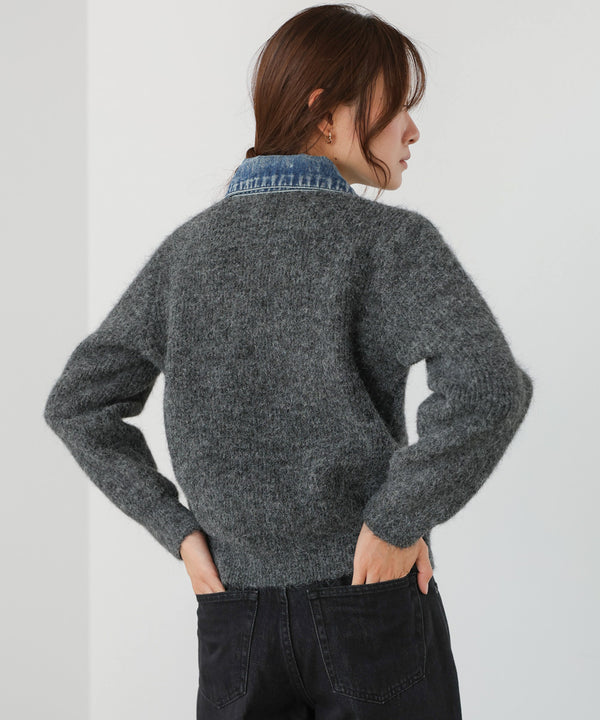 デニム切替ニットカーデ