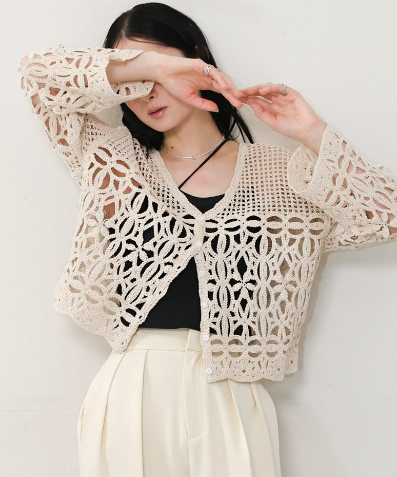 クロシェミックス編みカーディガン