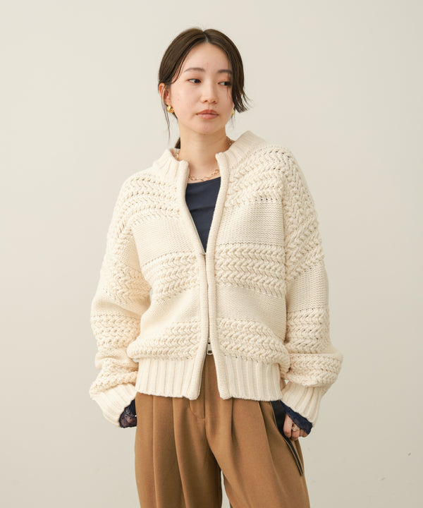 ミックス編みニットブルゾン