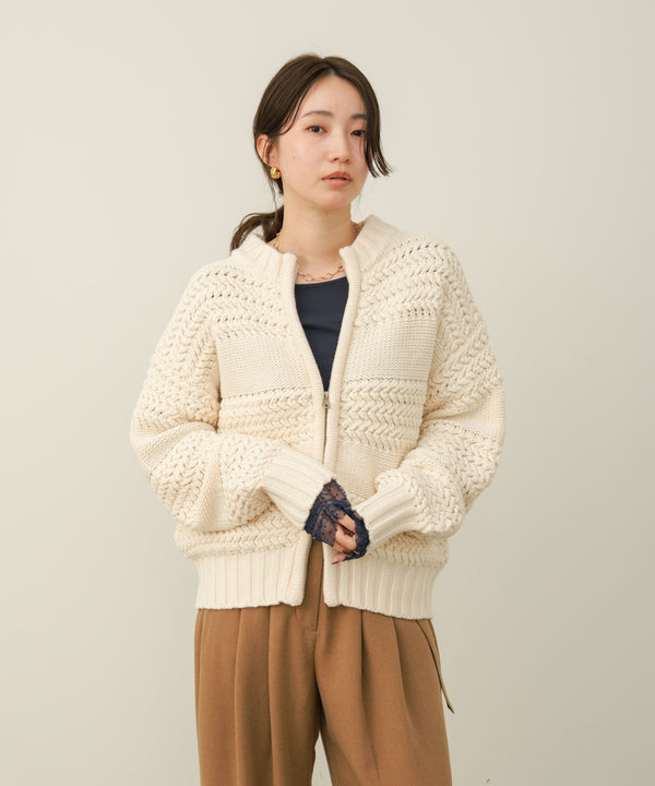ミックス編みニットブルゾン