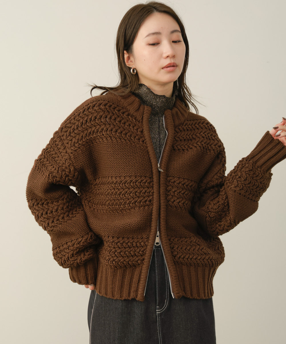 ミックス編みニットブルゾン