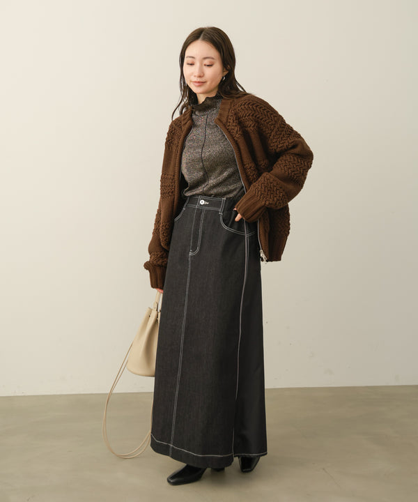 ミックス編みニットブルゾン