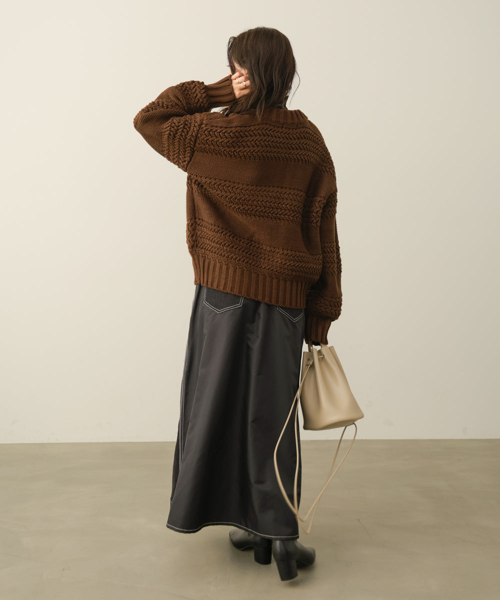 ミックス編みニットブルゾン
