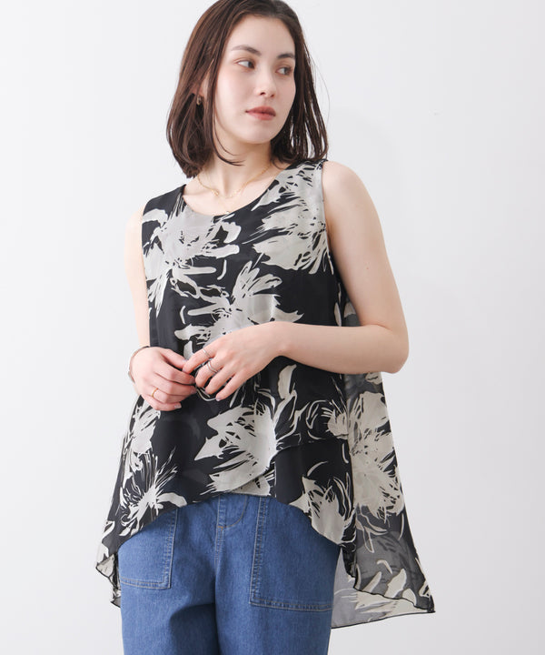 柄シフォンレイヤードタンク
