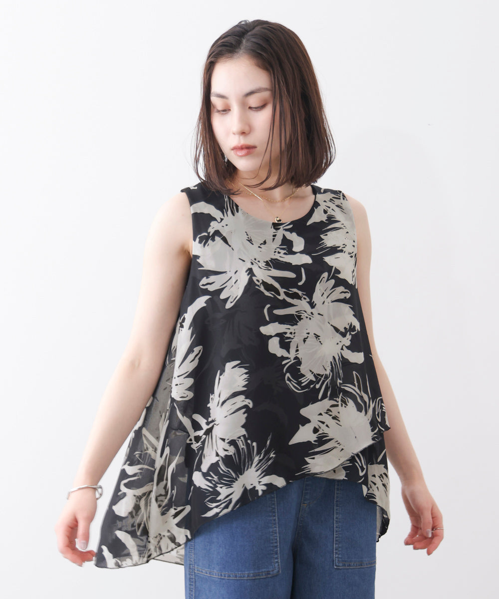 柄シフォンレイヤードタンク