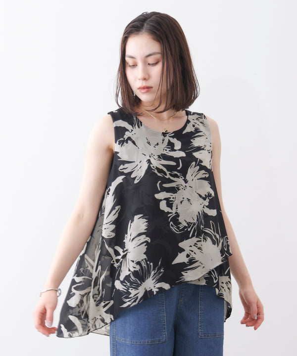 柄シフォンレイヤードタンク