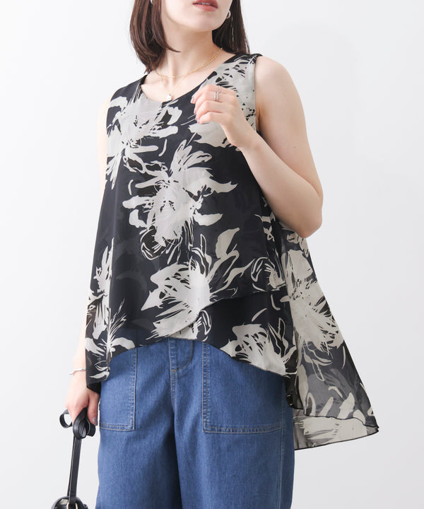 柄シフォンレイヤードタンク
