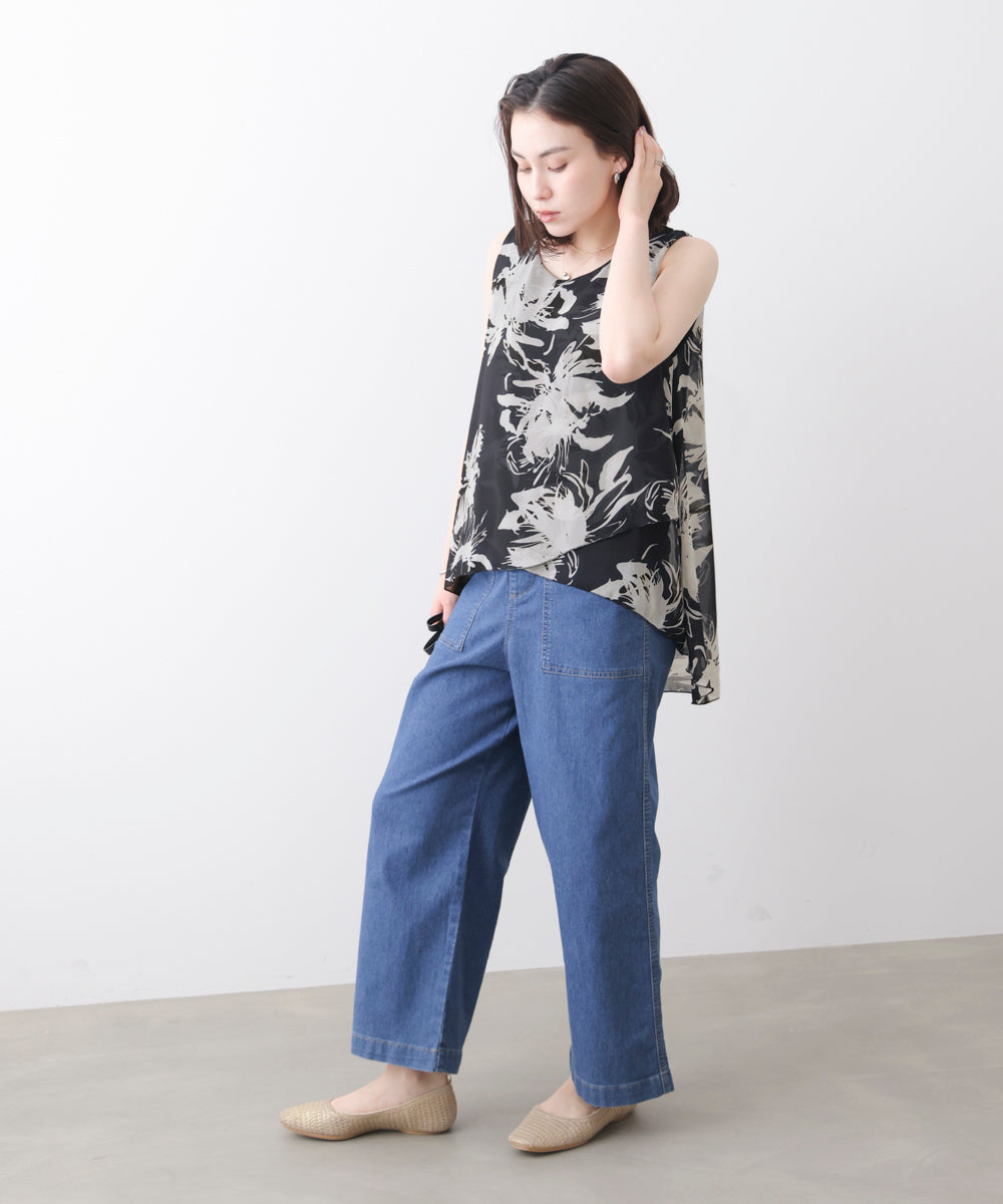 柄シフォンレイヤードタンク