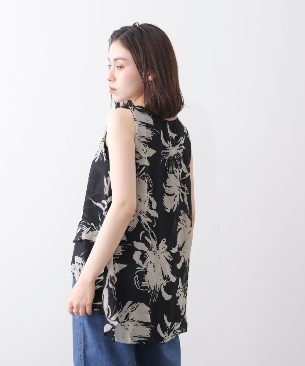 柄シフォンレイヤードタンク