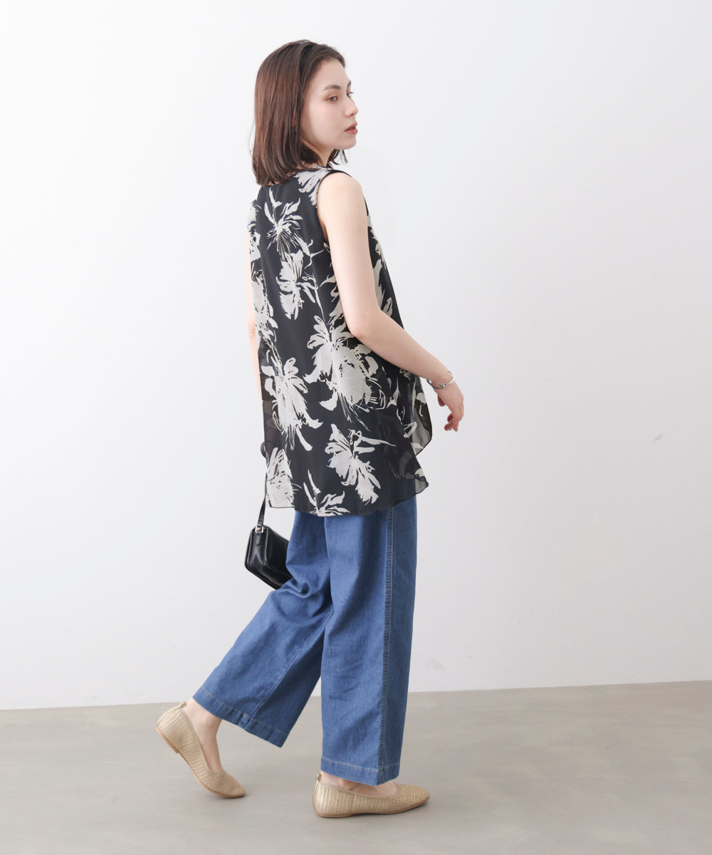 柄シフォンレイヤードタンク