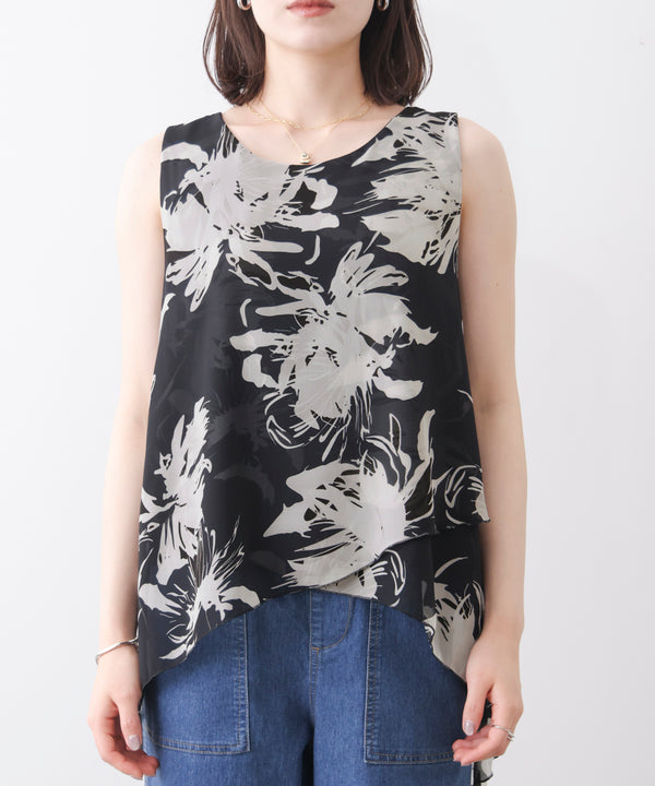 柄シフォンレイヤードタンク
