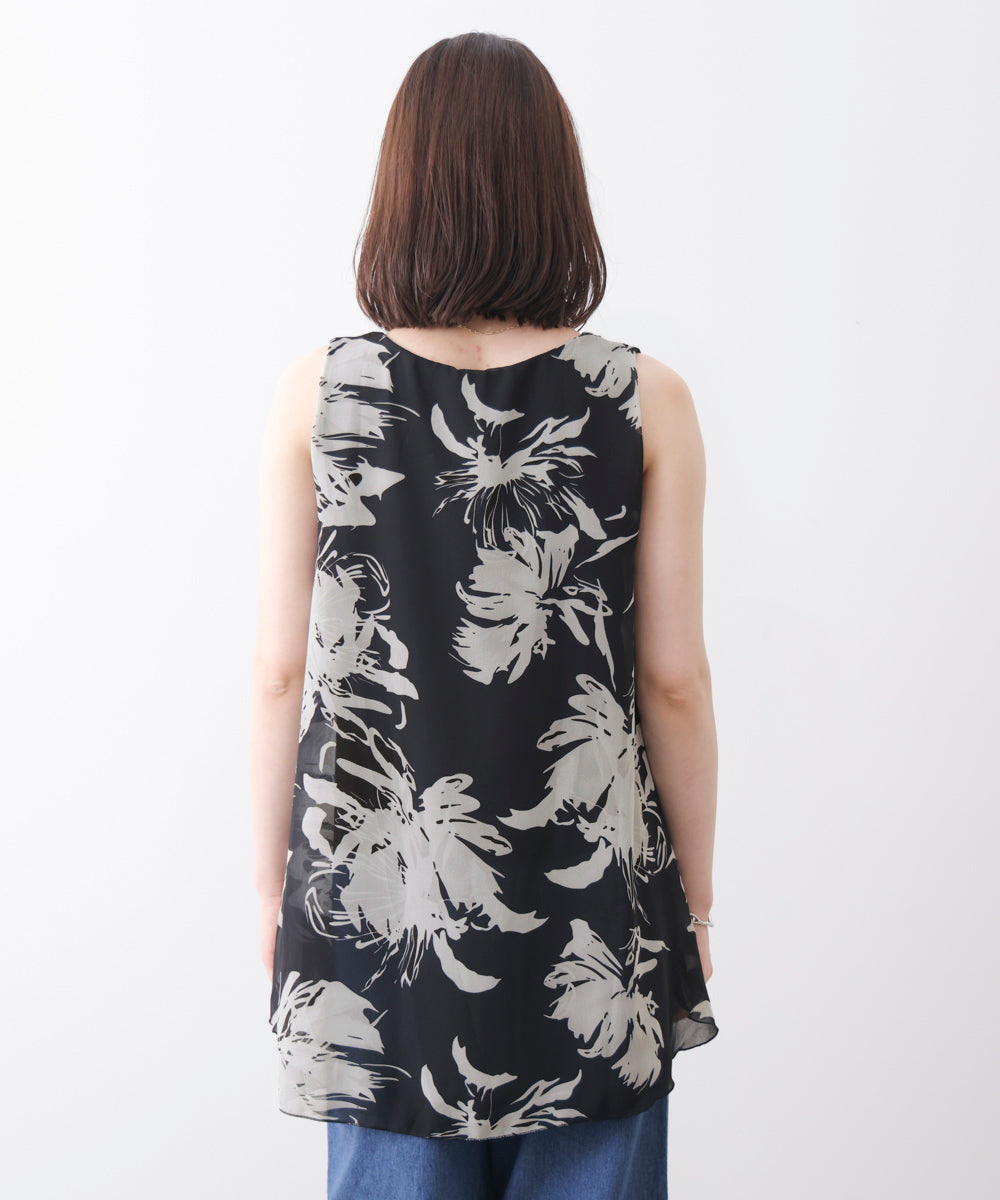 柄シフォンレイヤードタンク