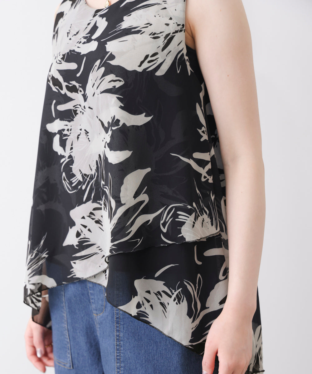 柄シフォンレイヤードタンク