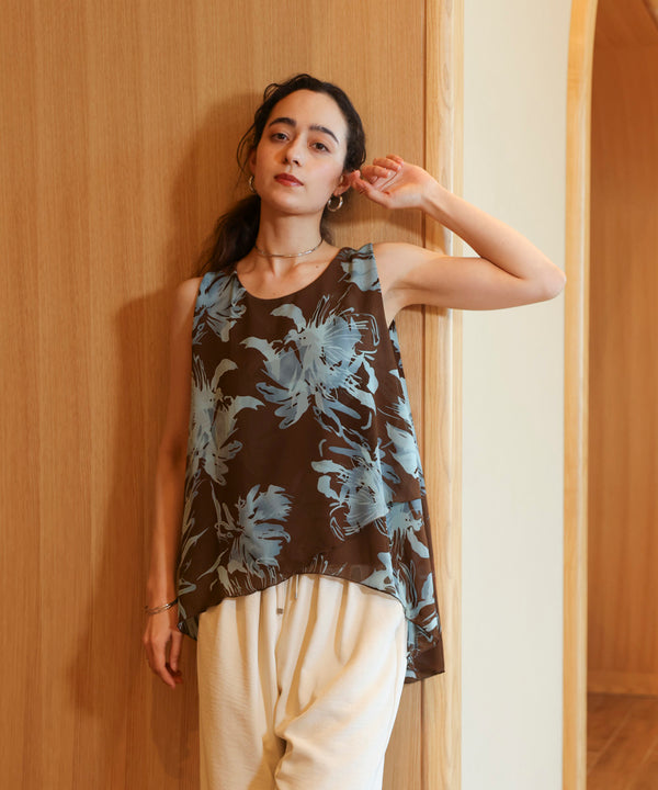 柄シフォンレイヤードタンク