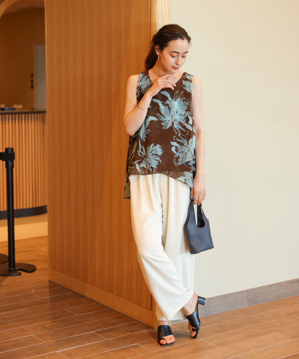 柄シフォンレイヤードタンク