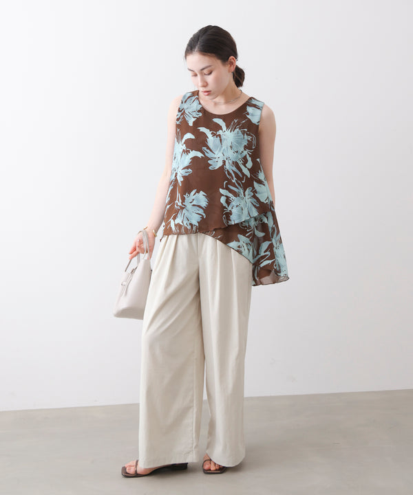 柄シフォンレイヤードタンク