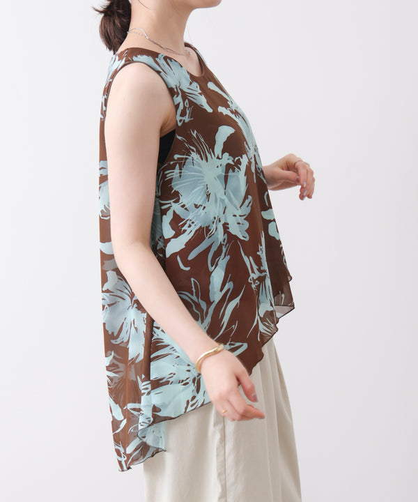 柄シフォンレイヤードタンク