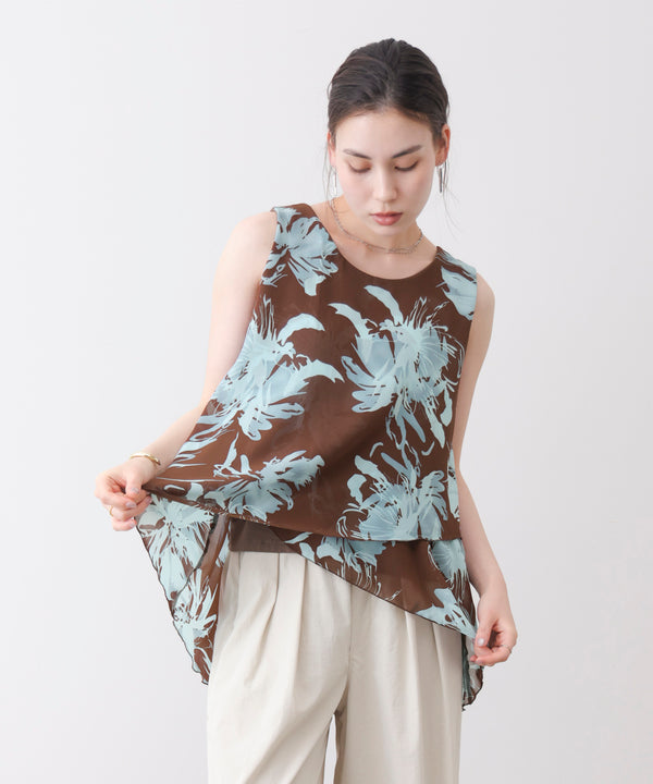 柄シフォンレイヤードタンク