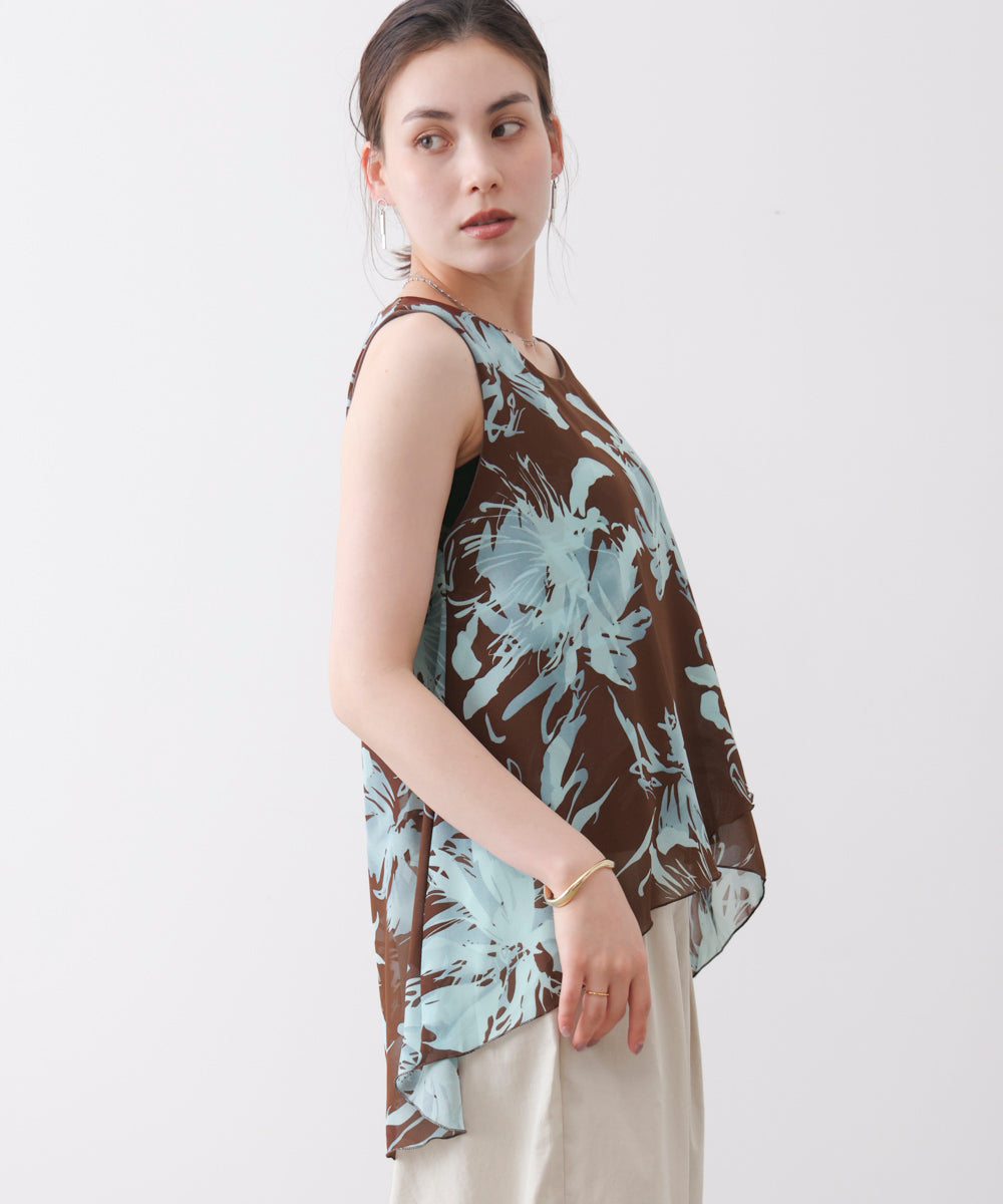 柄シフォンレイヤードタンク