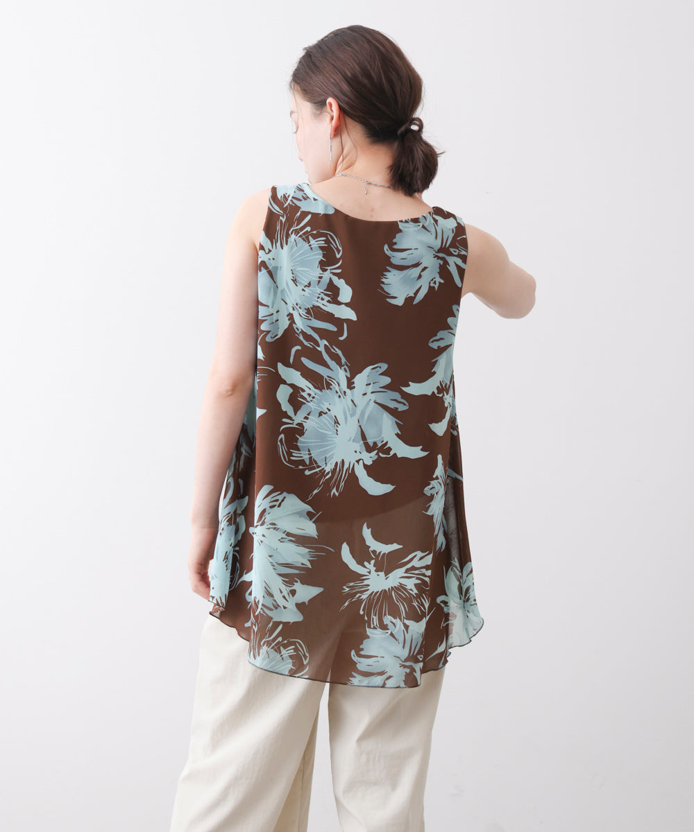 柄シフォンレイヤードタンク