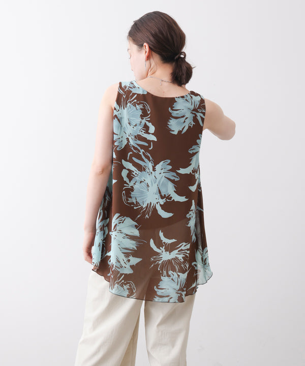 柄シフォンレイヤードタンク