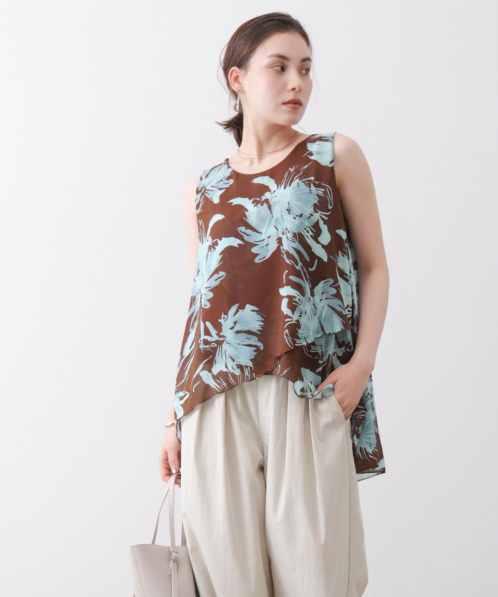 柄シフォンレイヤードタンク