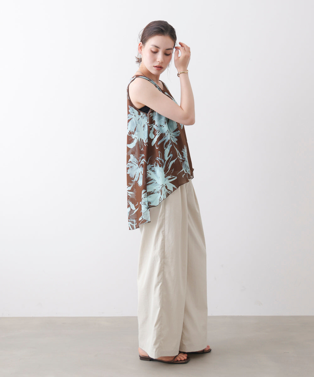 柄シフォンレイヤードタンク