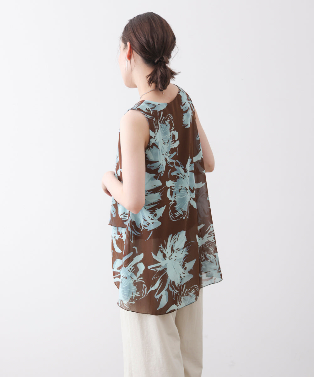 柄シフォンレイヤードタンク