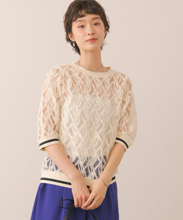 幾何柄シアートップス