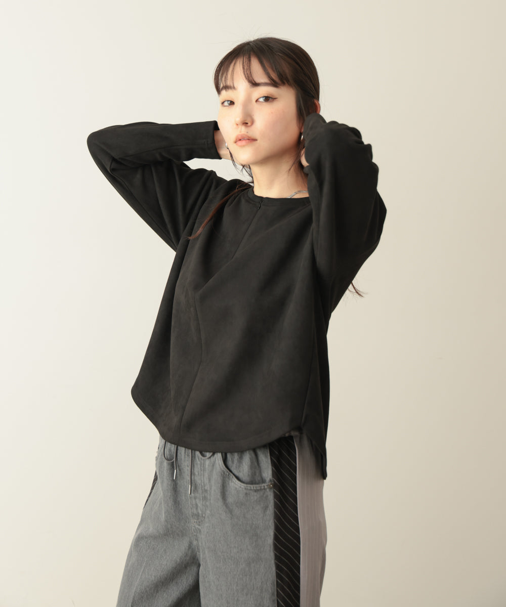 スエード×リブキーネックブルゾン［10/9発送予定］