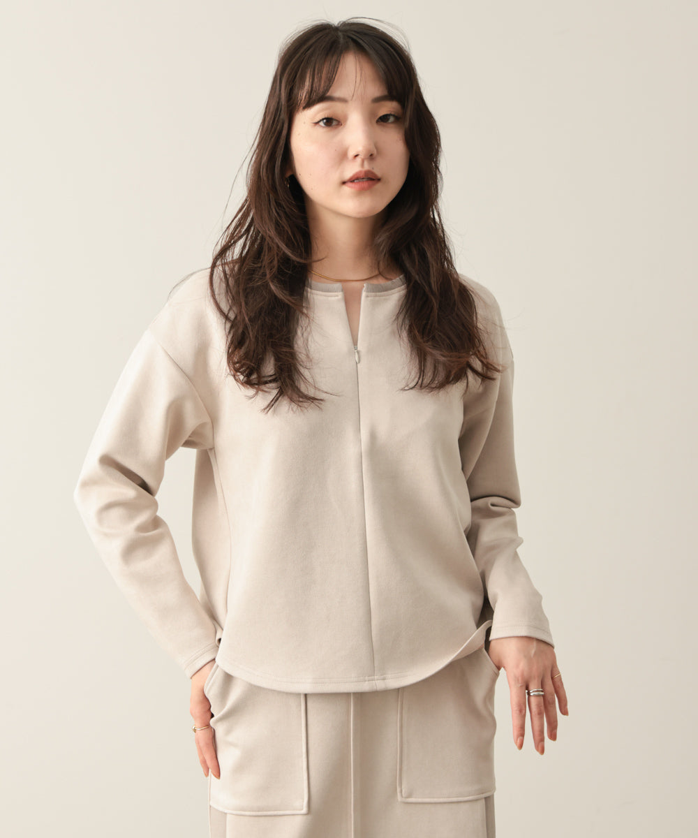 スエード×リブキーネックブルゾン［10/9発送予定］
