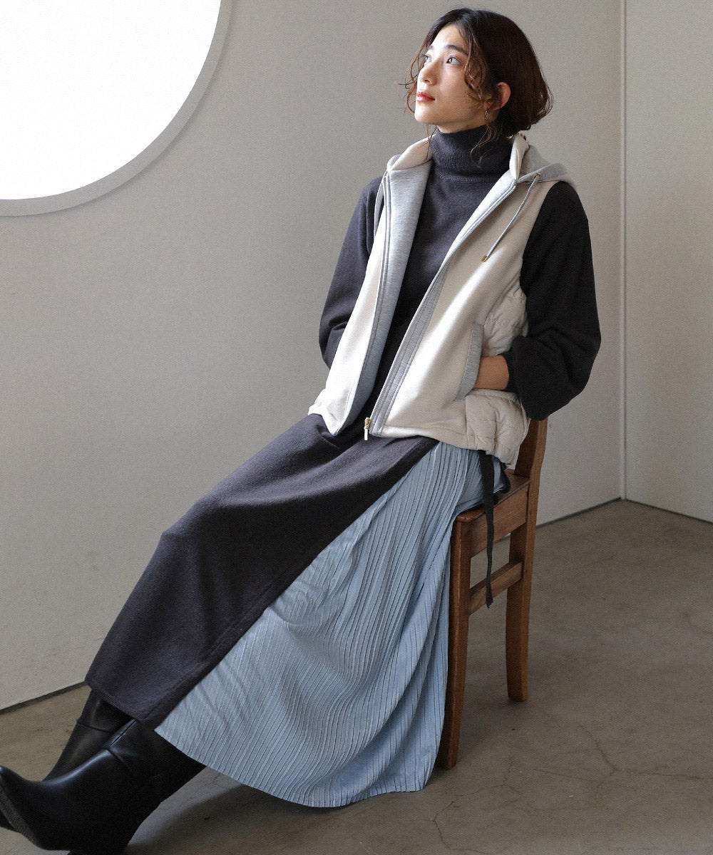 BouJeloud サイドプリーツタートルニットワンピース