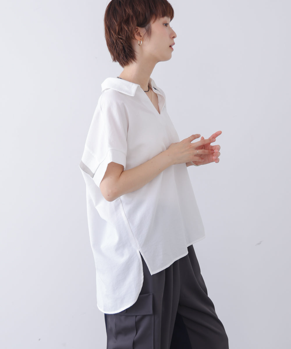 麻調ヘンリーバッグテープブラウス