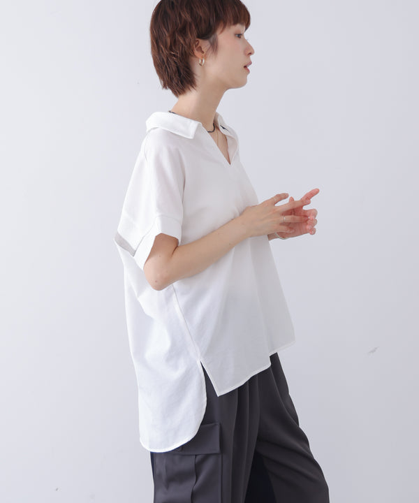 麻調ヘンリーバッグテープブラウス