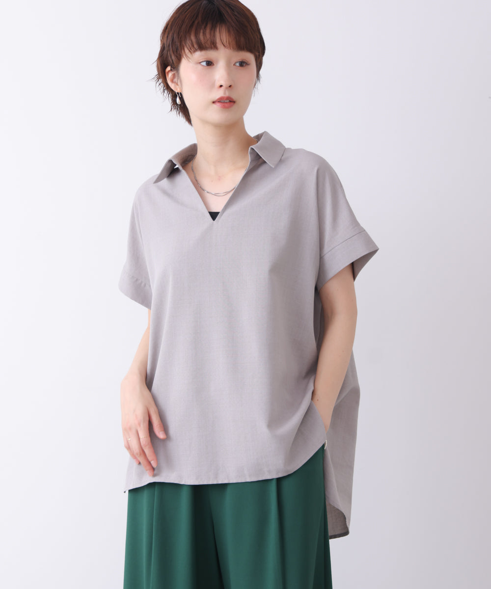 麻調ヘンリーバッグテープブラウス