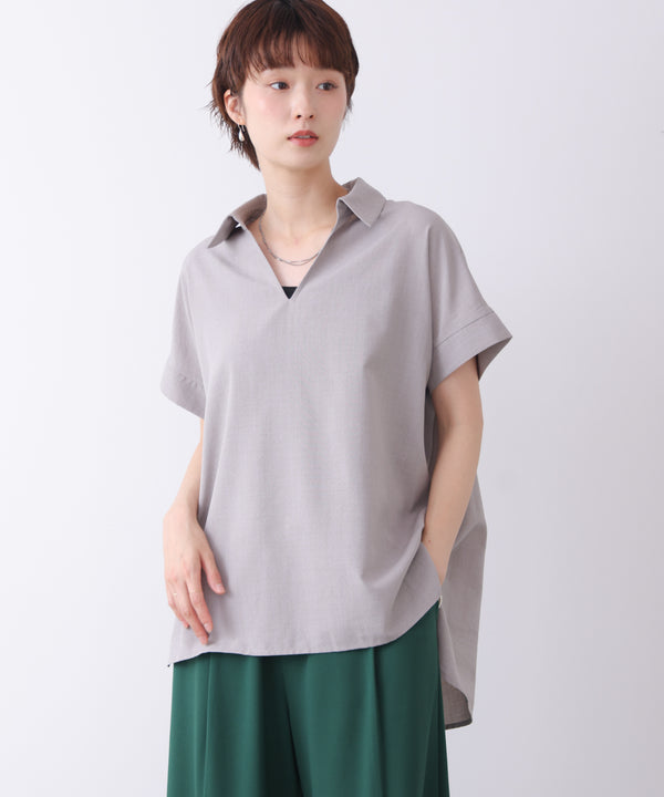 麻調ヘンリーバッグテープブラウス