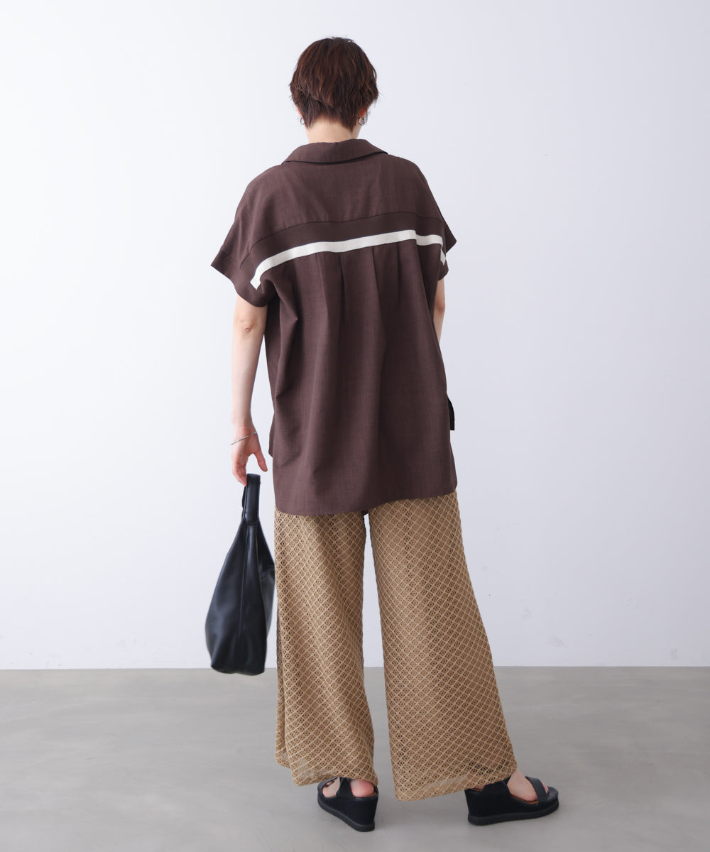 麻調ヘンリーバッグテープブラウス