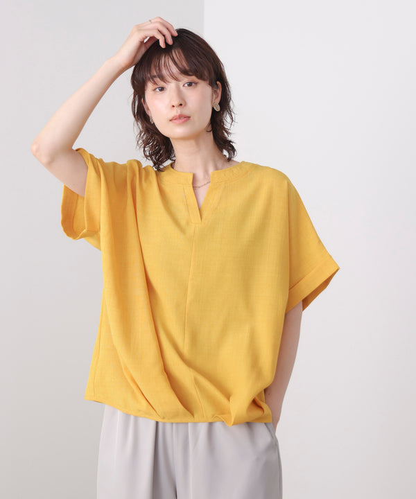 麻ライクキーネックプルオーバー