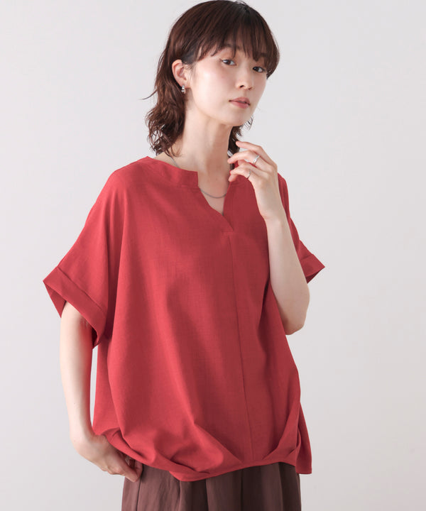 麻ライクキーネックプルオーバー