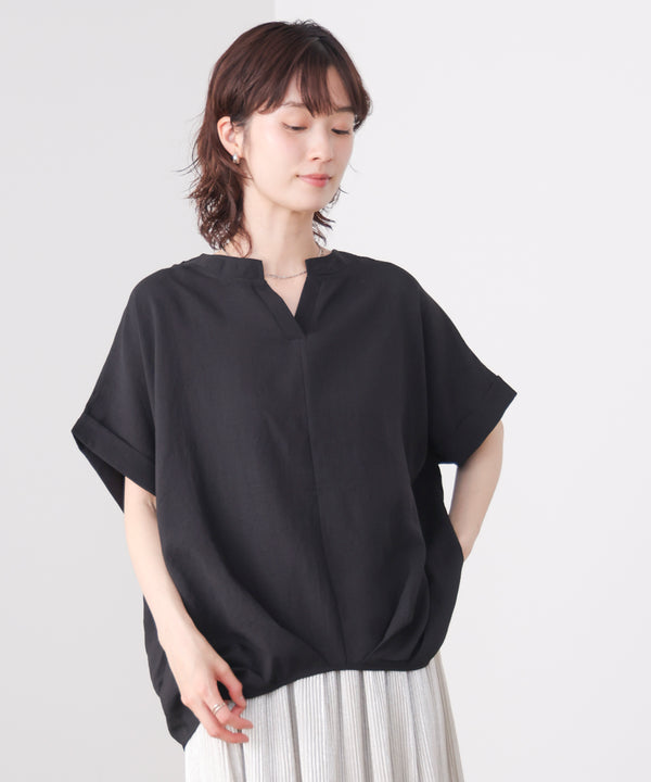 麻ライクキーネックプルオーバー