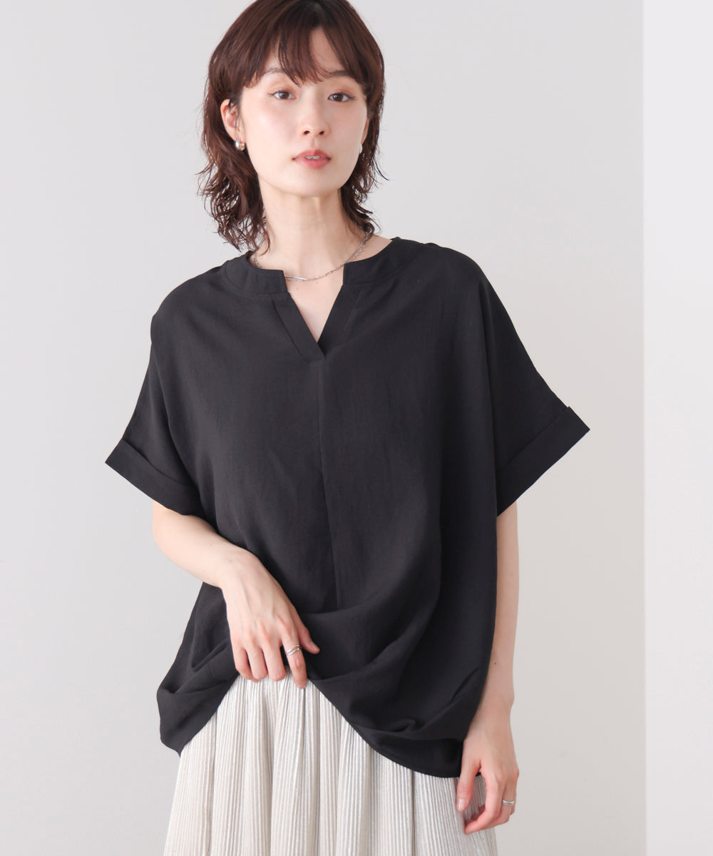 麻ライクキーネックプルオーバー