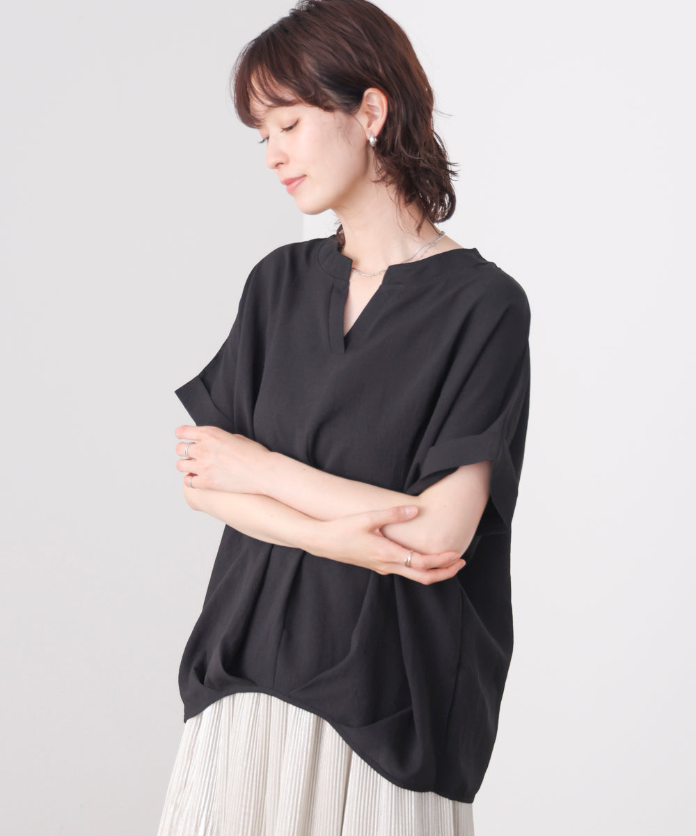 麻ライクキーネックプルオーバー