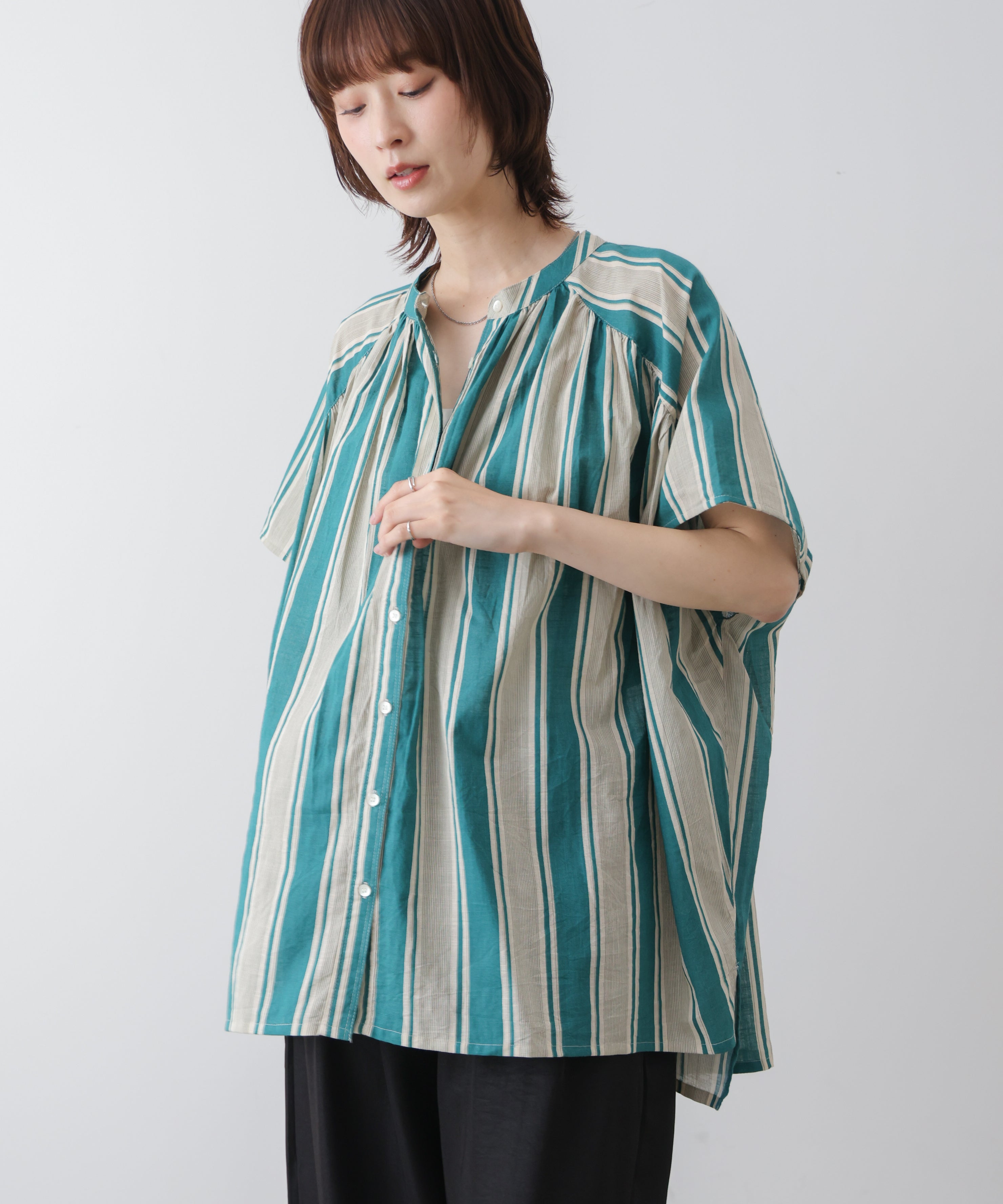 コットンストライプブラウス［4/30発送予定］