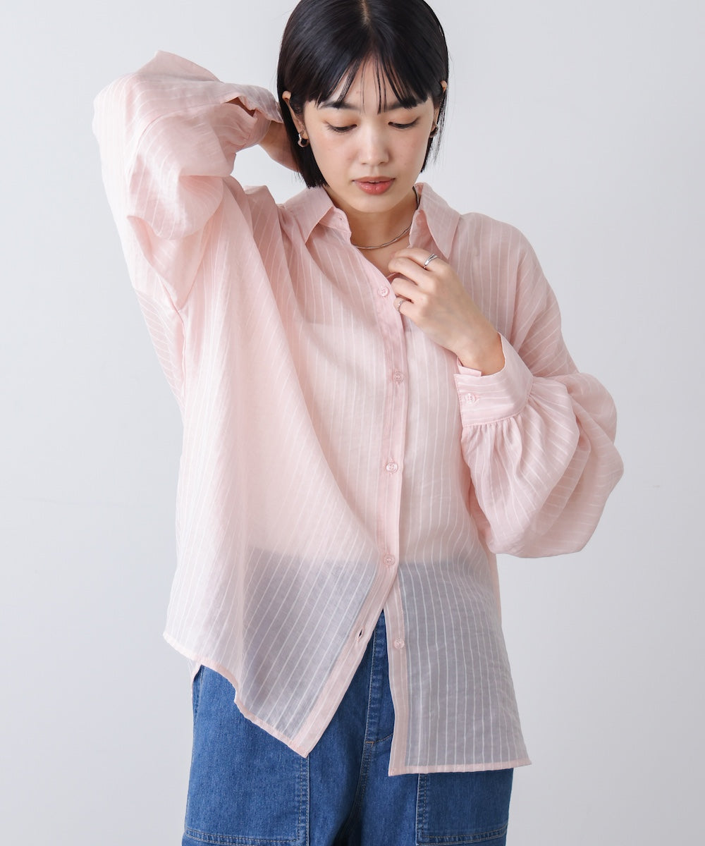 完売商品】CONNSE コンセ シアーストライプシャツ ピンク CONNSE