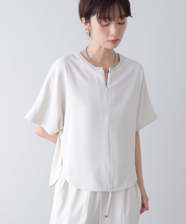 【接触冷感】ダブルクロスキーネックブラウス［5/28発送予定］