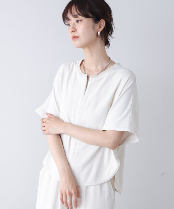 【接触冷感】ダブルクロスキーネックブラウス［5/28発送予定］