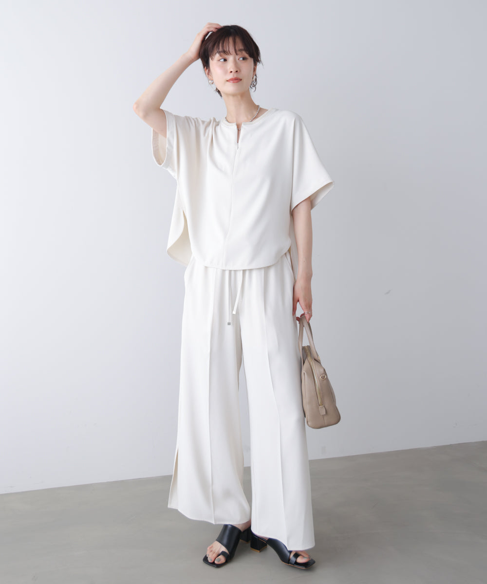 【接触冷感】ダブルクロスキーネックブラウス［5/28発送予定］