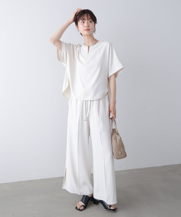【接触冷感】ダブルクロスキーネックブラウス［5/28発送予定］