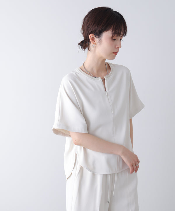 【接触冷感】ダブルクロスキーネックブラウス［5/28発送予定］