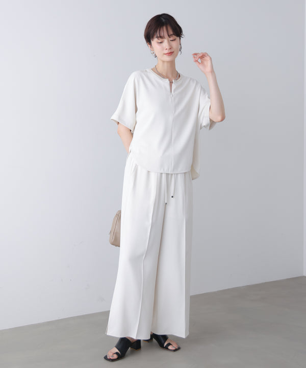 【接触冷感】ダブルクロスキーネックブラウス［5/28発送予定］